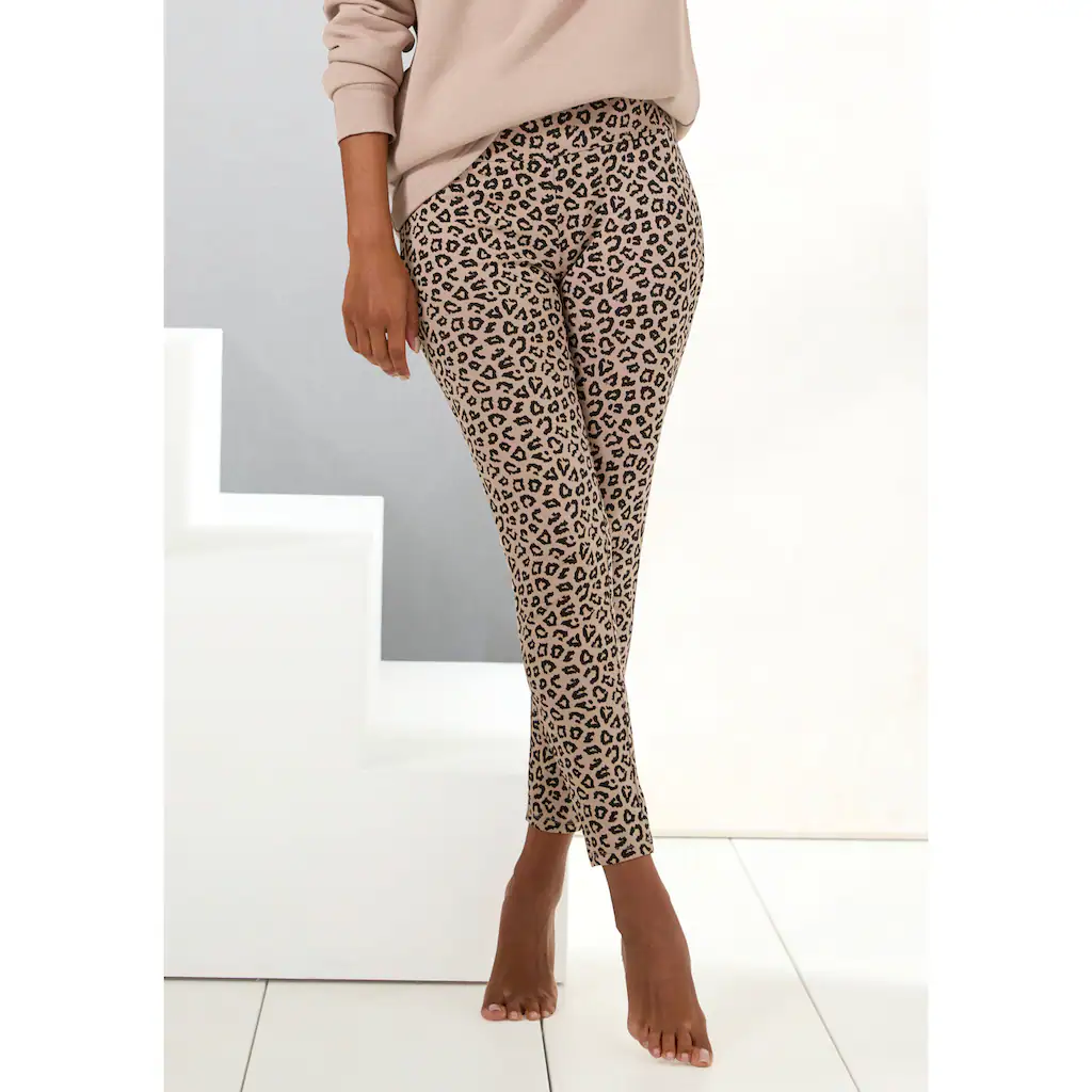 LASCANA Leggings Sweatleggings mit breitem Bündchen im Leo-Print Loungewear