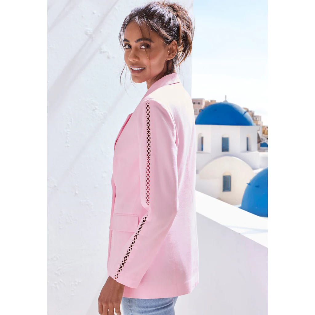 LASCANA Longblazer Mit Häkeleinsatz An Den Ärmeln Aus Leinenmix