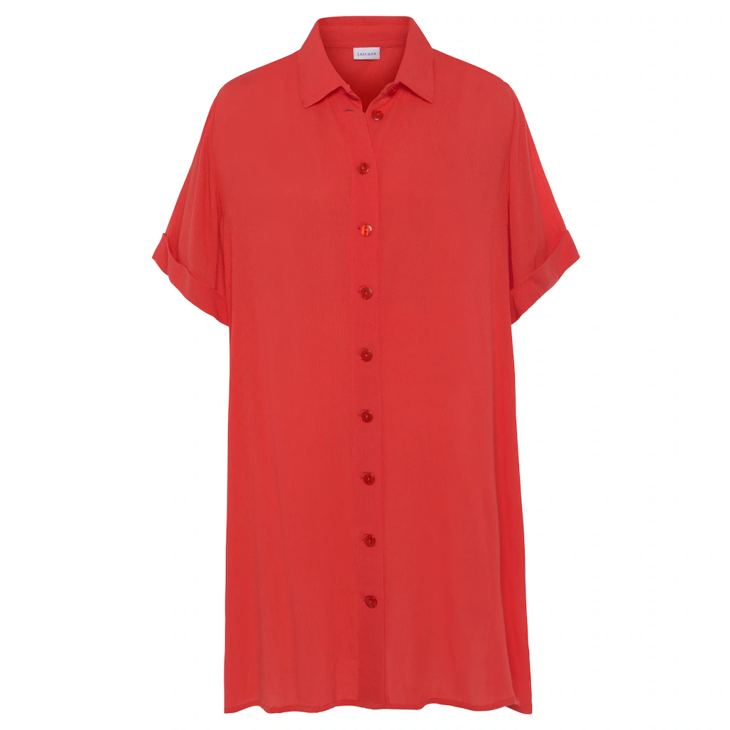 LASCANA Longbluse Mit Knopfleiste Kurzarmbluse Blusenkleid Sommerlich