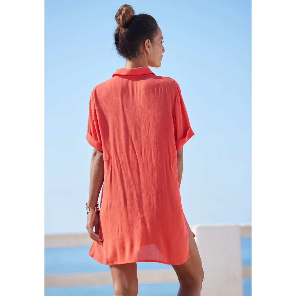 LASCANA Longbluse Mit Knopfleiste Kurzarmbluse Blusenkleid Sommerlich