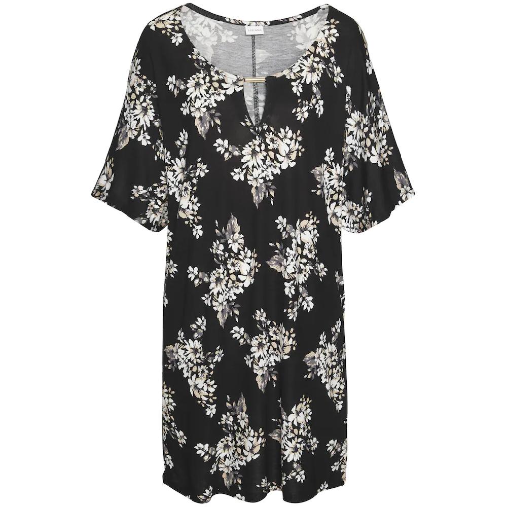 LASCANA Longshirt Mit Dezentem Blumendruck Shirtkleid Mit Weiten Ärmel