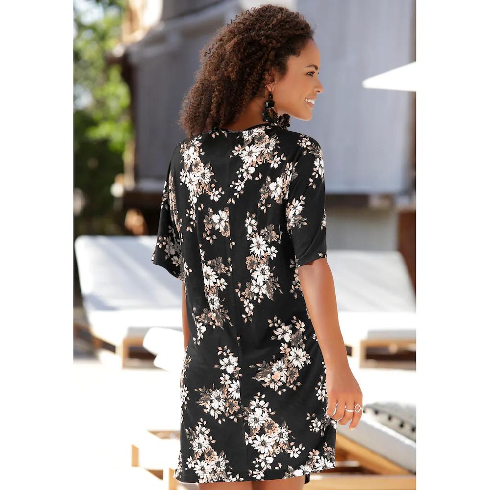 LASCANA Longshirt Mit Dezentem Blumendruck Shirtkleid Mit Weiten Ärmel