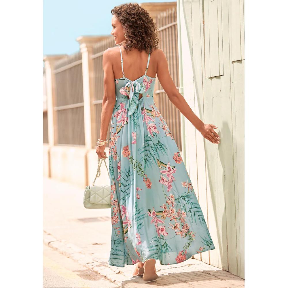 LASCANA Maxikleid Aus Gewebter Viskose Cut-Out Am Rücken Sommerkleid