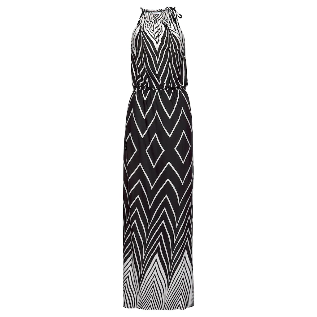 LASCANA Maxikleid Im Schwarz-Weiß-Design Mit Schlitz Sommerkleid Strandkleid