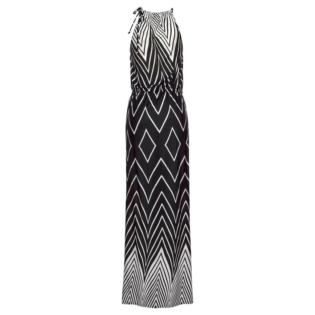 LASCANA Maxikleid Im Schwarz-Weiß-Design Mit Schlitz Sommerkleid Strandkleid
