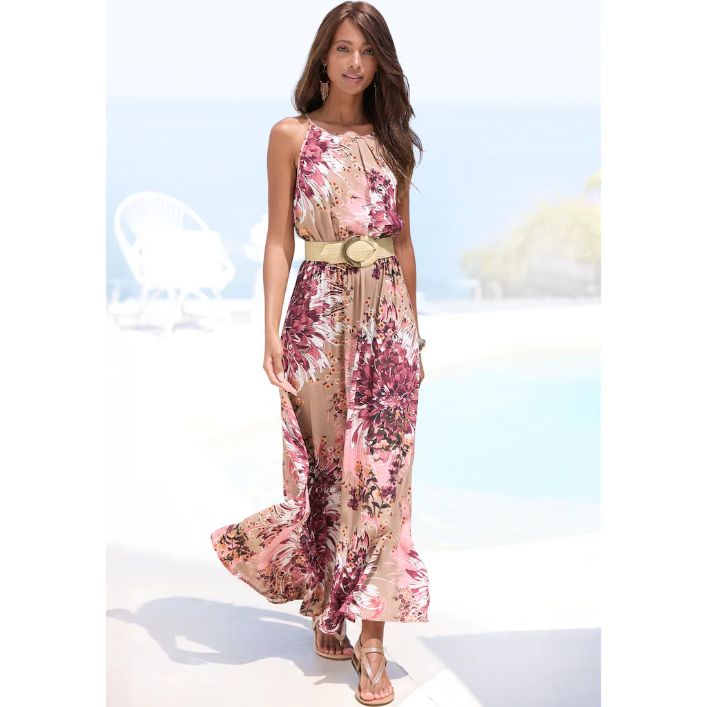 LASCANA Maxikleid mit Alloverdruck luftiges Sommerkleid Strandkleid