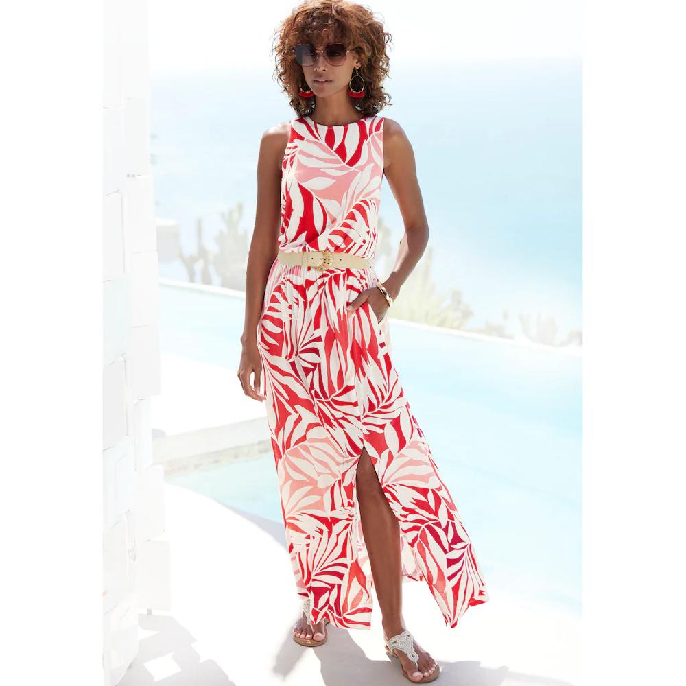 LASCANA Maxikleid mit Alloverdruck und Schlitz Jerseykleid sommerlich-elegant