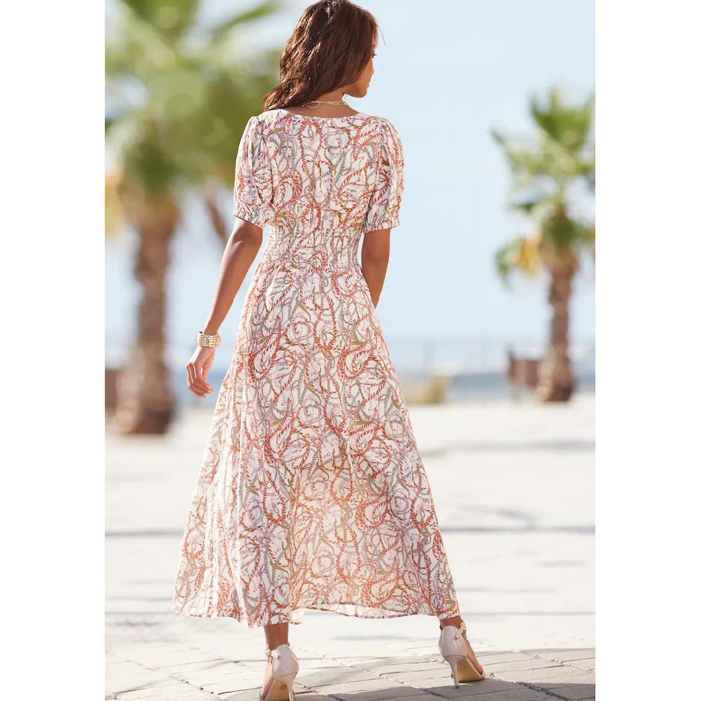 LASCANA Maxikleid Mit Alloverdruck Und V-Ausschnitt Sommerkleid Strandkleid