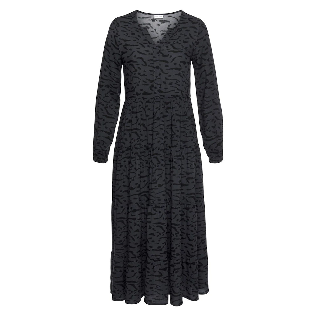 LASCANA Maxikleid Mit Alloverprint Und Volants Langärmlig Druckkleid Casual-chic