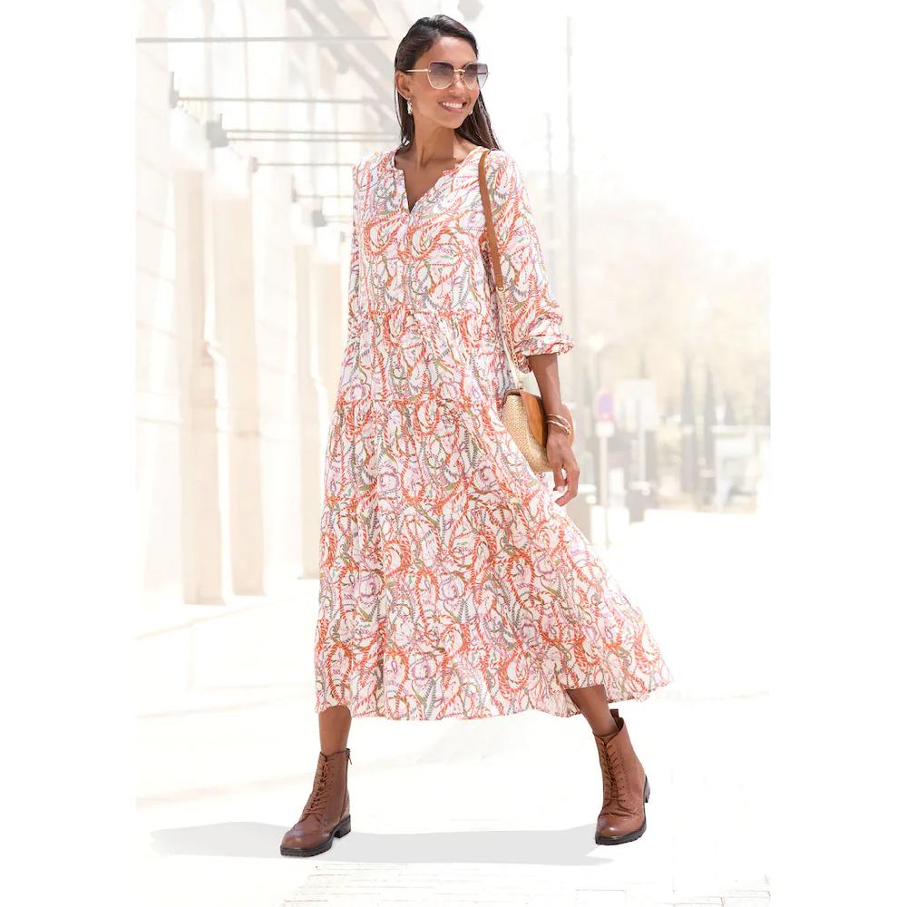 LASCANA Maxikleid mit Alloverprint und Volants langärmlig Druckkleid casual-chic