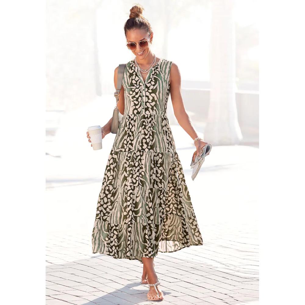 LASCANA Maxikleid mit Animalprint und Knopfleiste Sommerkleid Strandkleid