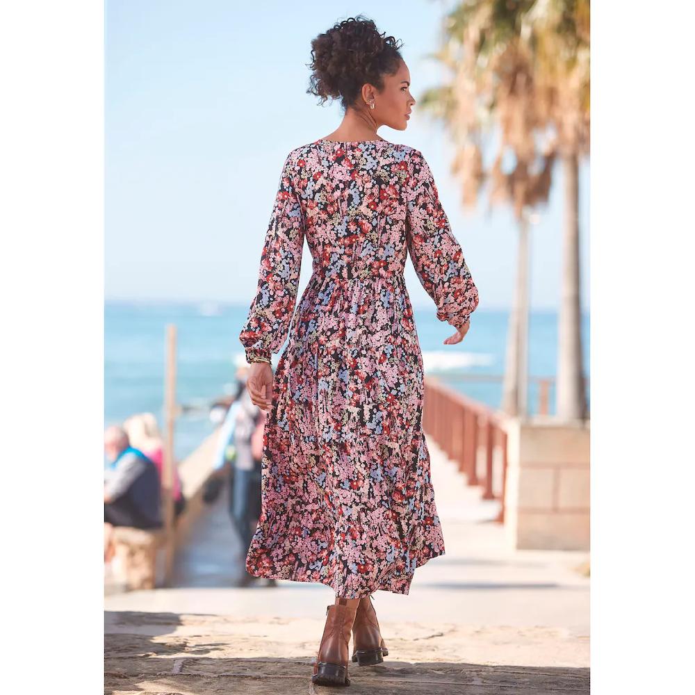 LASCANA Maxikleid Mit Blümchenprint Und V-Ausschnitt Sommerkleid
