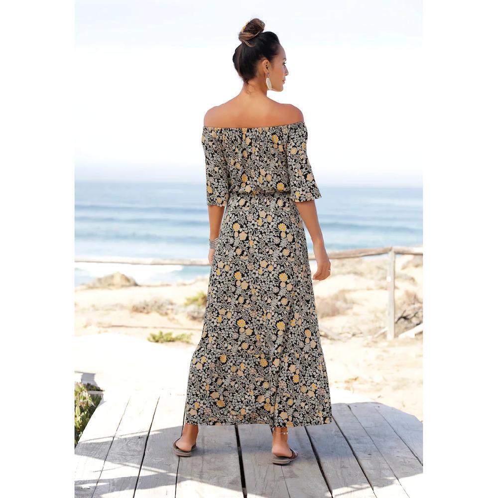 LASCANA Maxikleid Mit Blumendruck Und Carmenausschnitt Sommerkleid Strandkleid