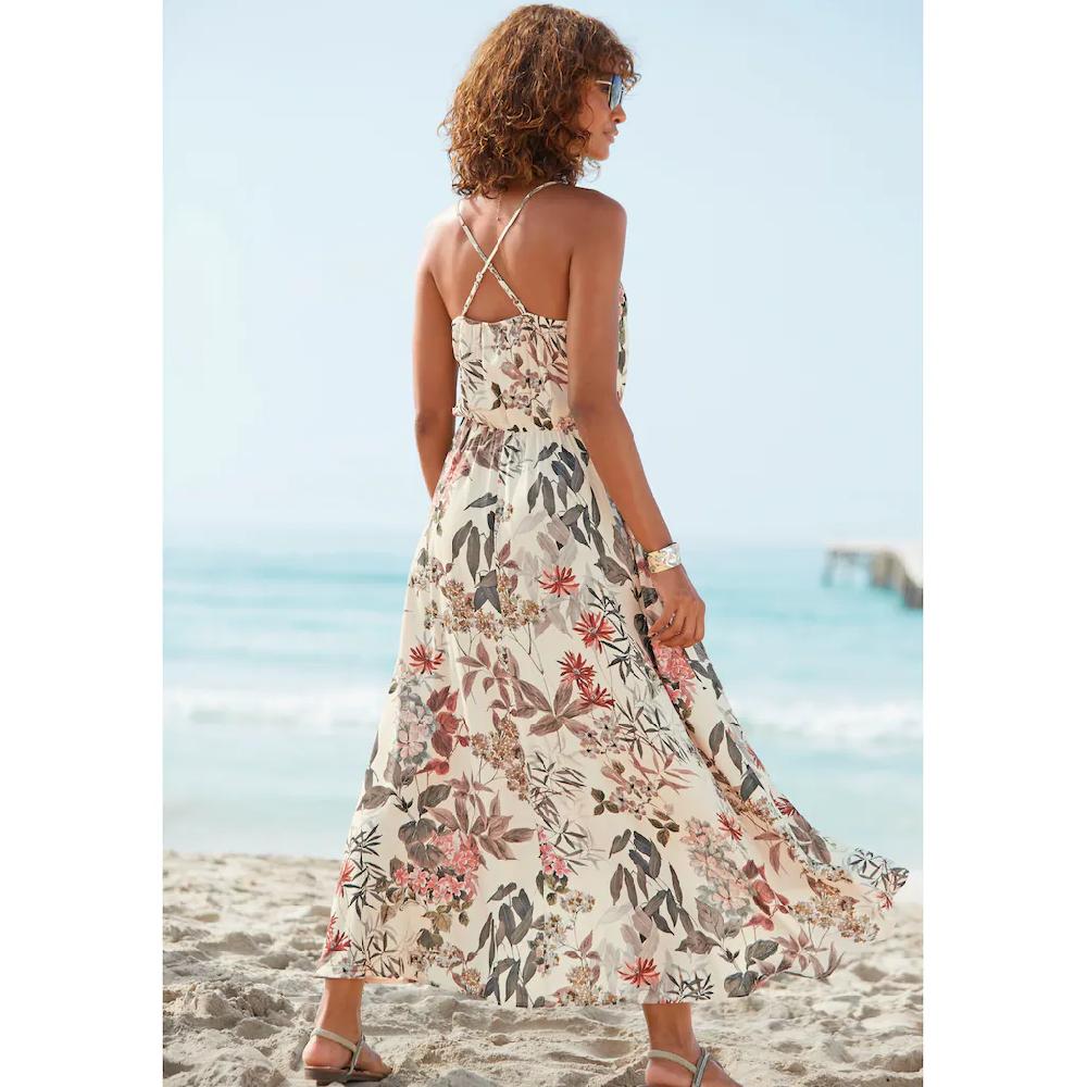LASCANA Maxikleid Mit Blumenprint Leichtes Sommerkleid Im Vokuhila-Stil Strandkleid