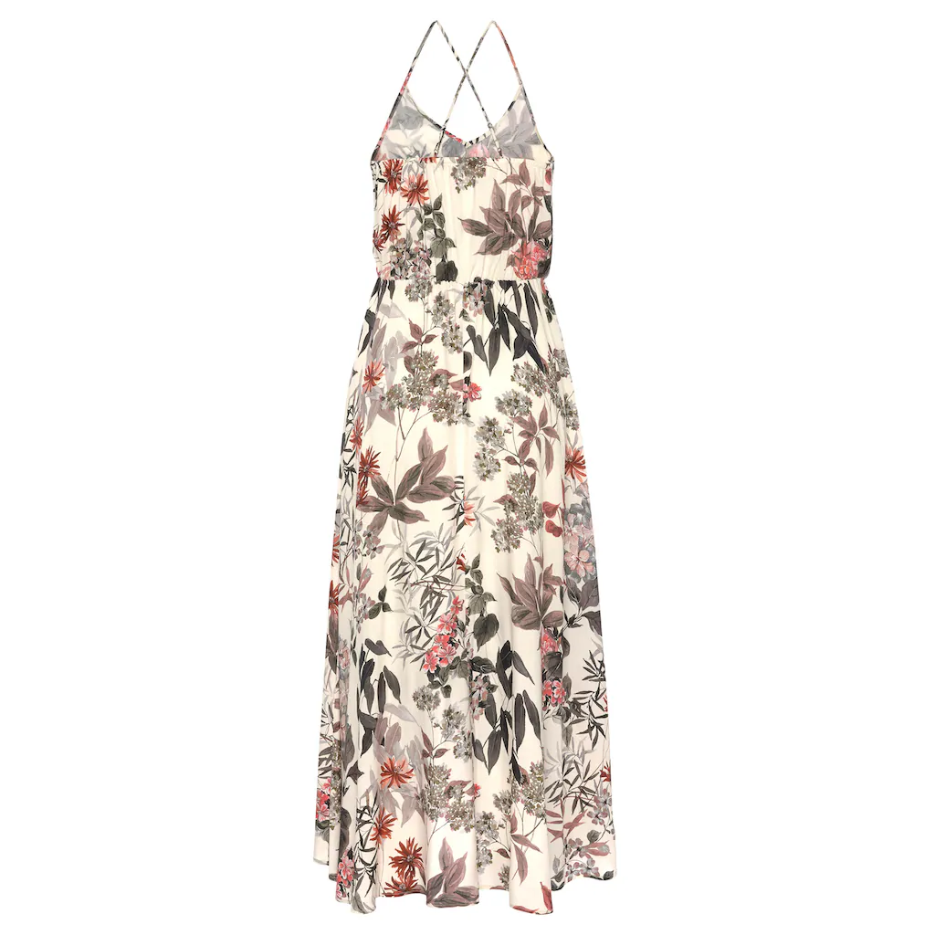 LASCANA Maxikleid Mit Blumenprint Leichtes Sommerkleid Im Vokuhila-Stil Strandkleid
