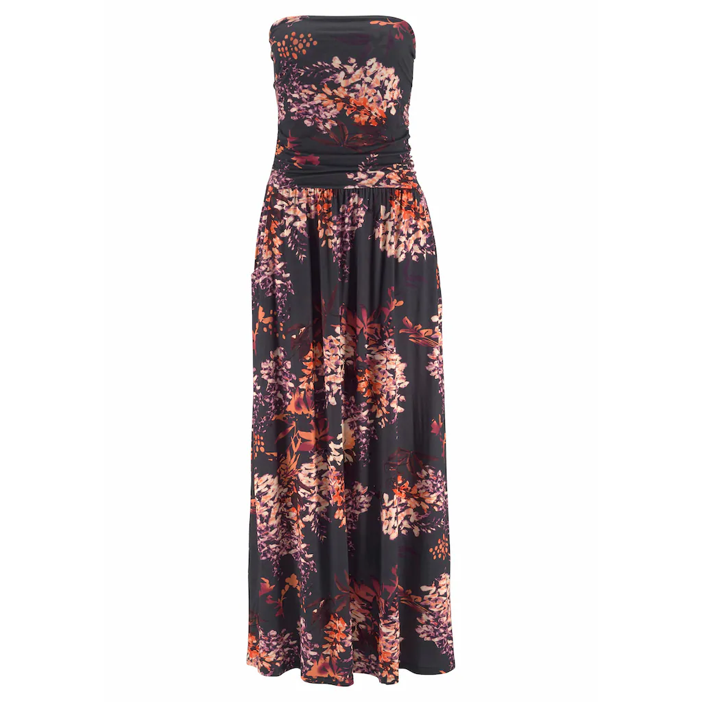 LASCANA Maxikleid Mit Floralprint Und Taschen Sommerliches Bandeaukleid Strandkleid