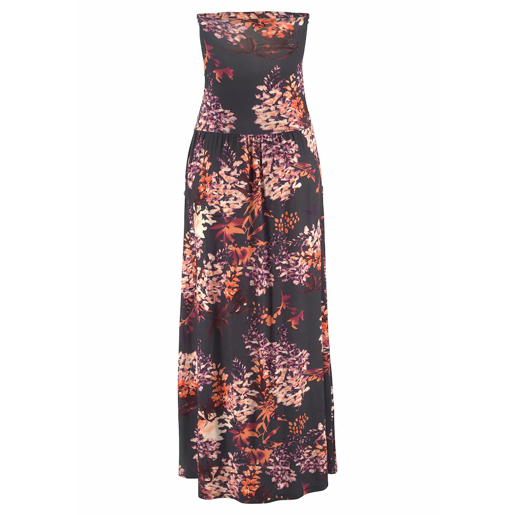 LASCANA Maxikleid Mit Floralprint Und Taschen Sommerliches Bandeaukleid Strandkleid