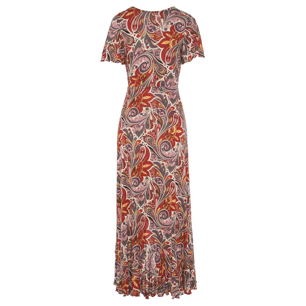 LASCANA Maxikleid Mit Paisleydruck Schlitz Und Volant Flügelärmel Druckkleid