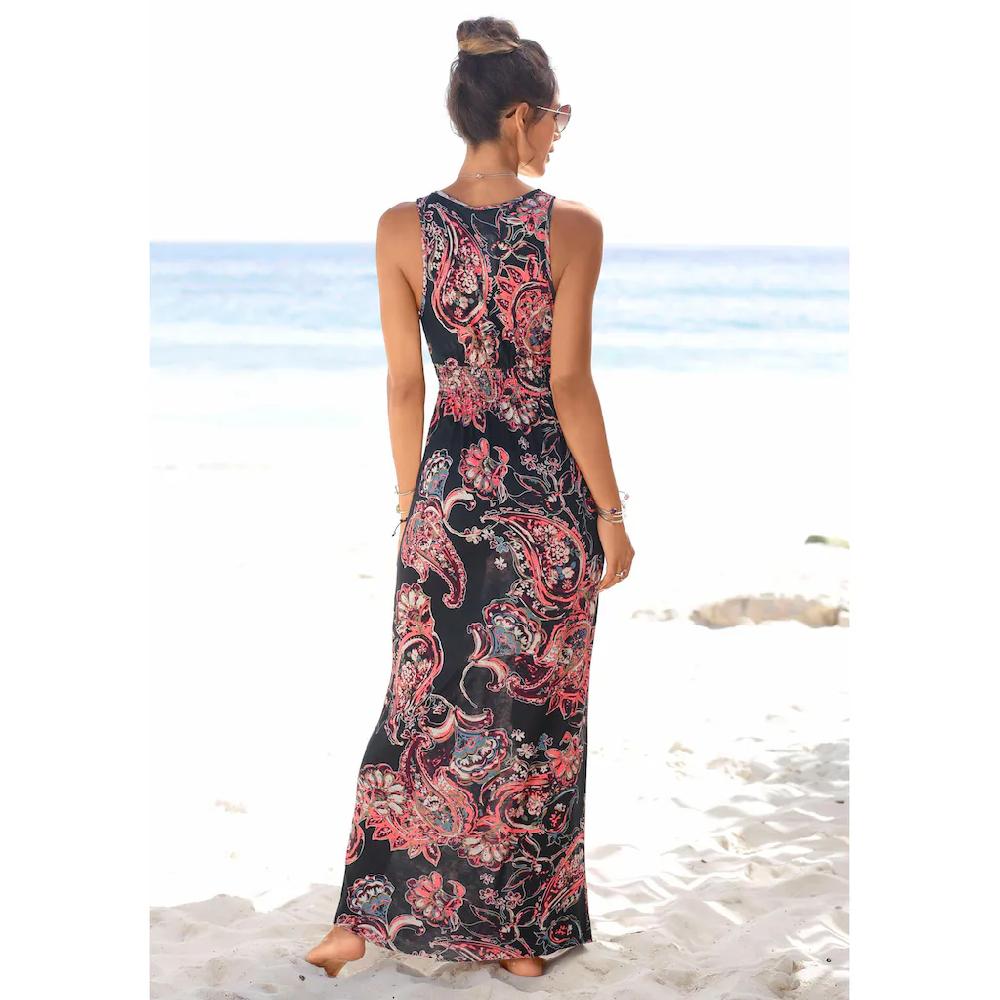 LASCANA Maxikleid Mit Paisleydruck Und Verstellbarem Ausschnitt Sommerkleid