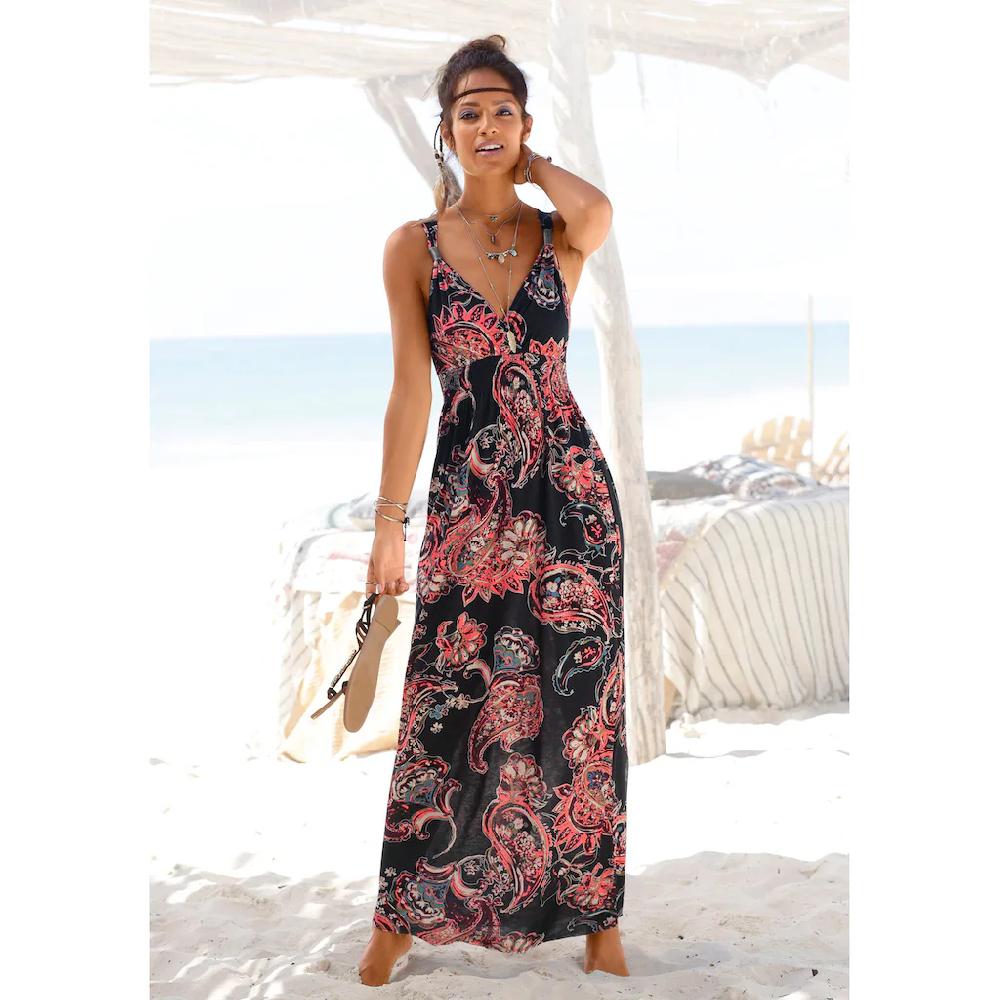 LASCANA Maxikleid mit Paisleydruck und verstellbarem Ausschnitt Sommerkleid