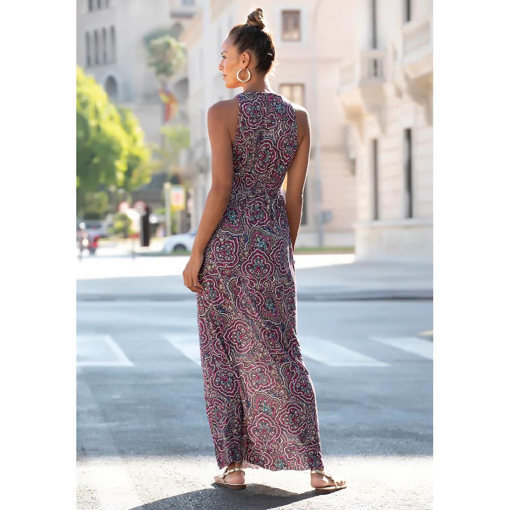 LASCANA Maxikleid Mit Paisleymuster Und Verstellbarem Ausschnitt Sommerkleid