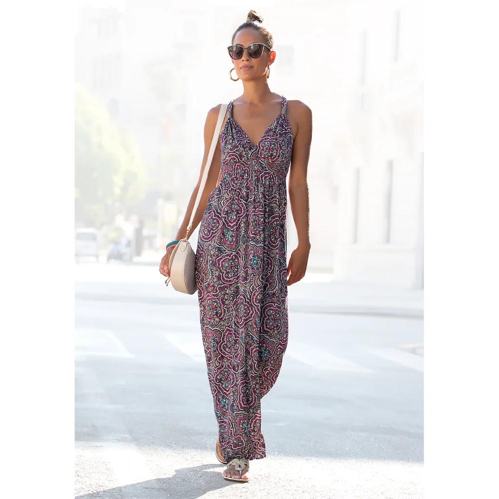 LASCANA Maxikleid mit Paisleymuster und verstellbarem Ausschnitt Sommerkleid