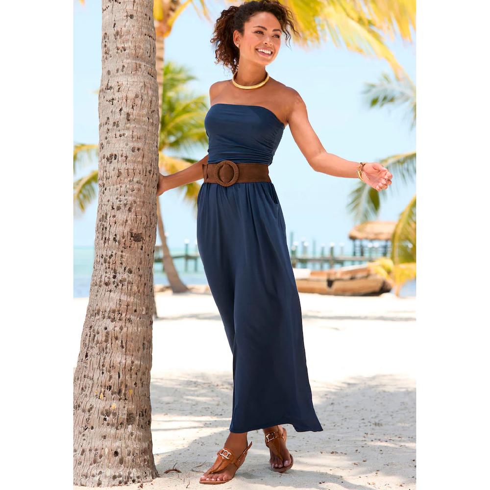 LASCANA Maxikleid mit schmalem Oberteil und Taschen schulterfrei Sommerkleid Basic