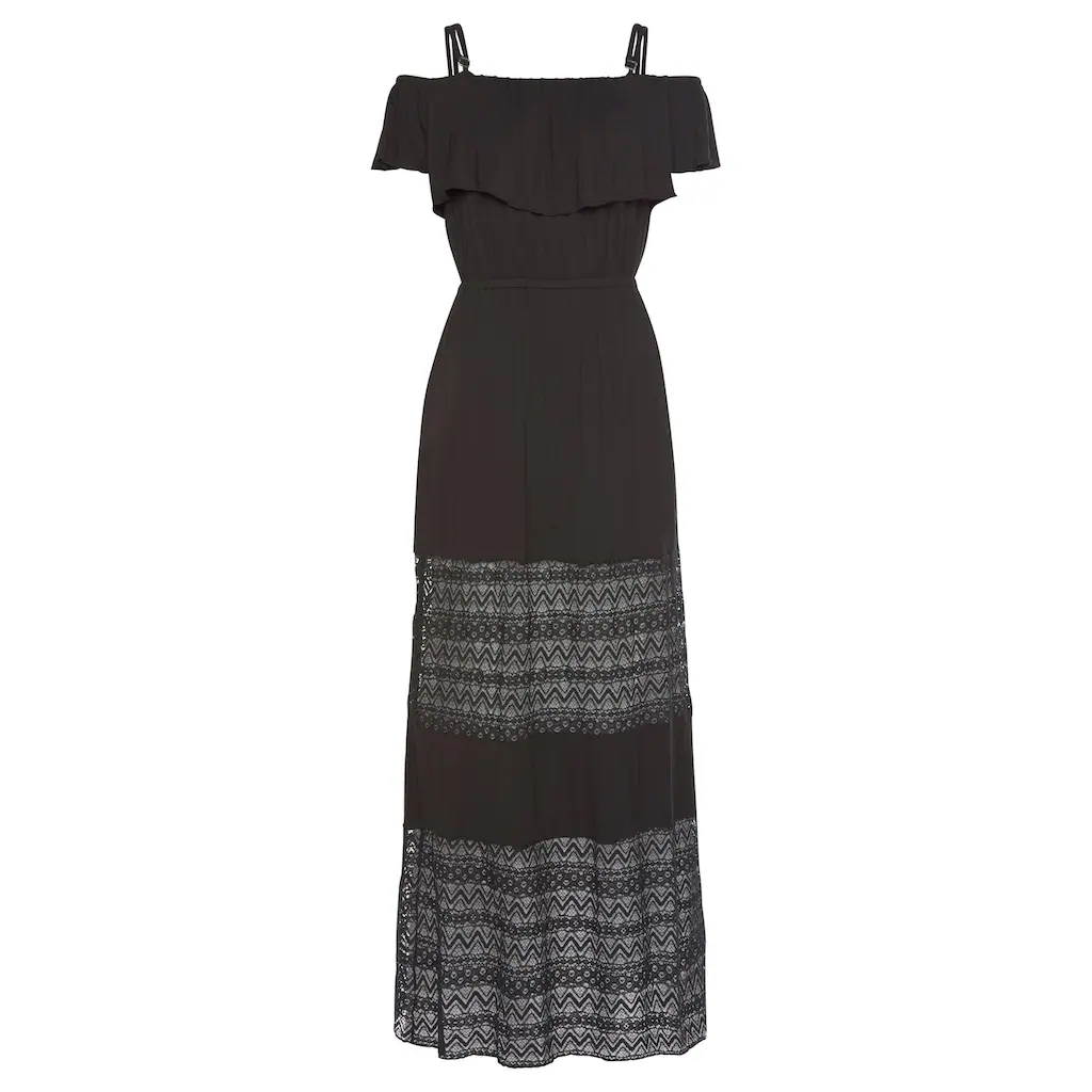 LASCANA Maxikleid Mit Spitzeneinsätzen Im Rockteil Schulterfreies Sommerkleid