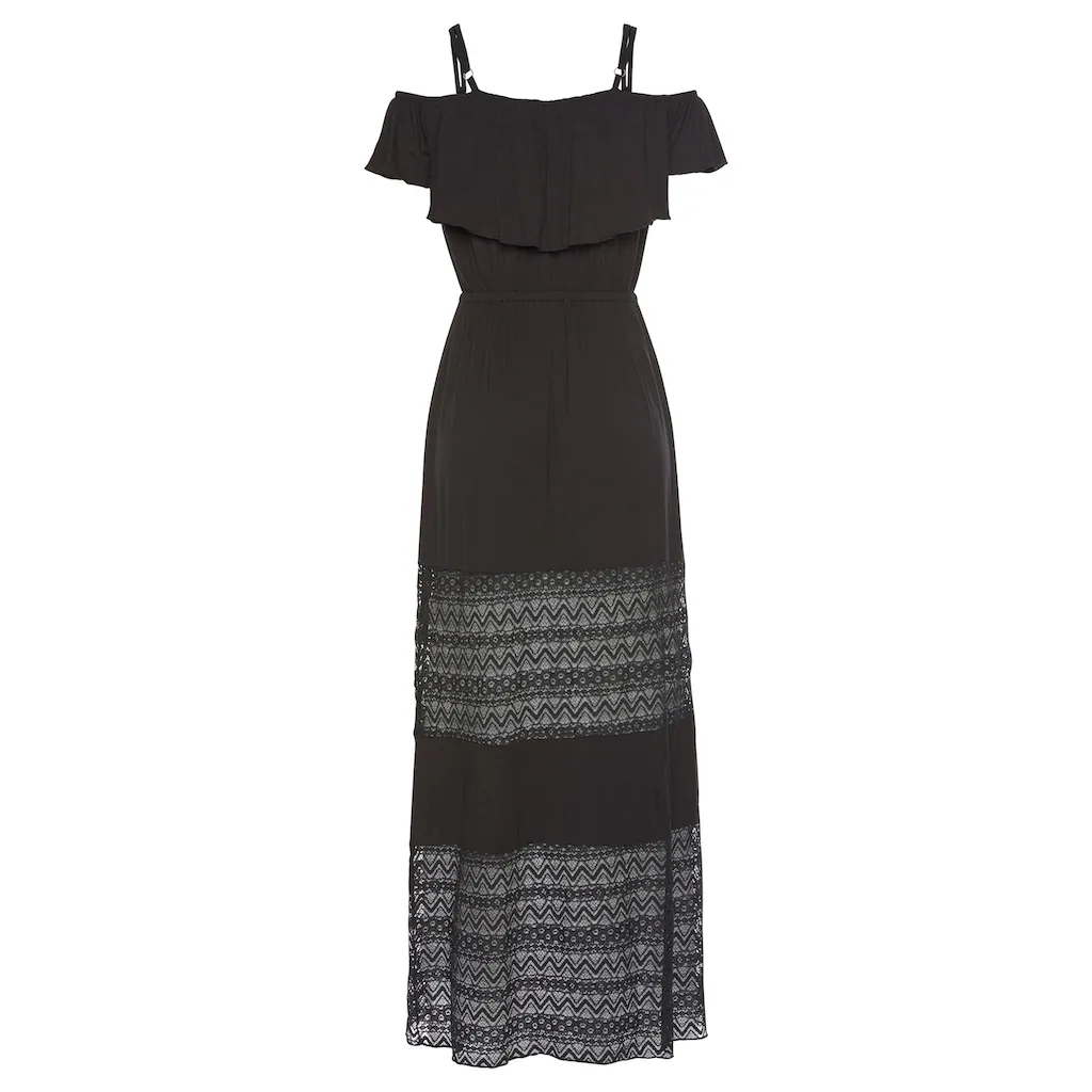 LASCANA Maxikleid Mit Spitzeneinsätzen Im Rockteil Schulterfreies Sommerkleid