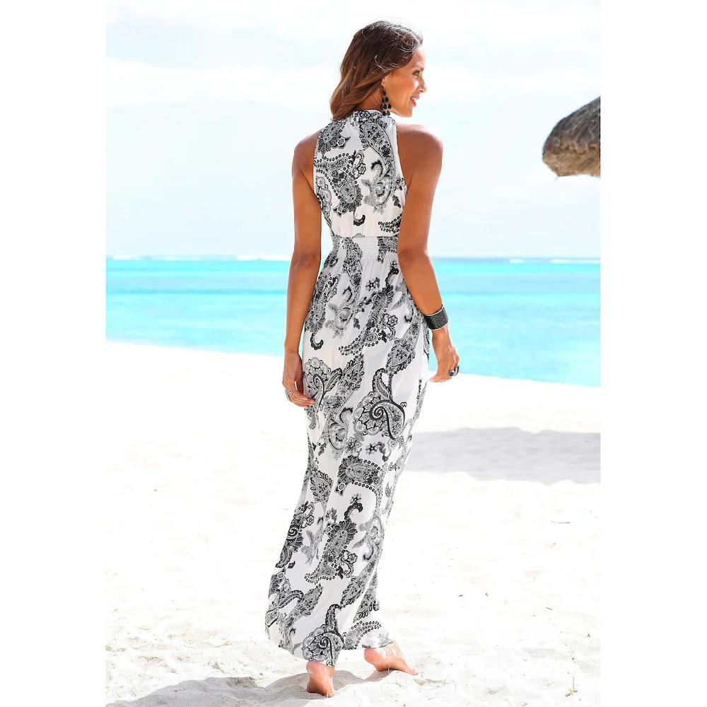 LASCANA Maxikleid Mit Verstellbarem Ausschnitt Im Alloverdruck Sommerkleid Strandkleid