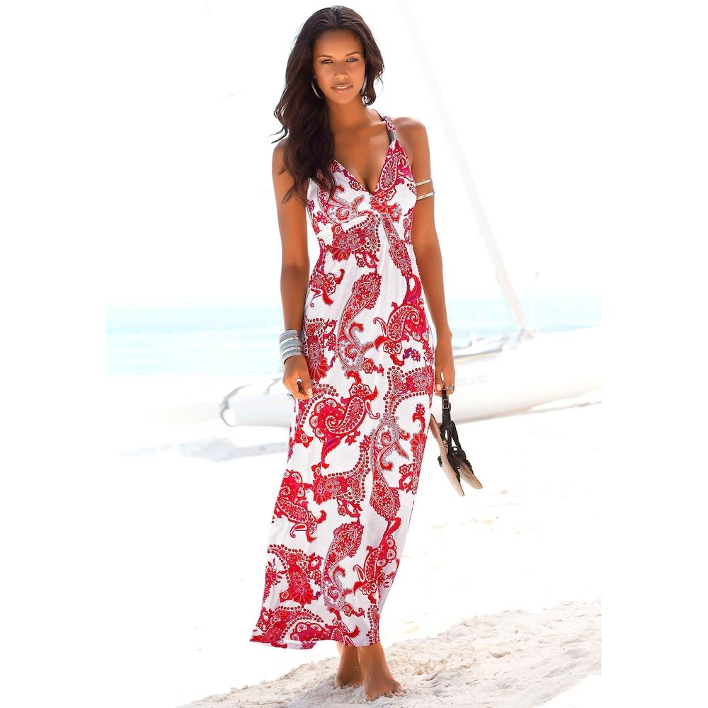 LASCANA Maxikleid mit verstellbarem Ausschnitt Sommerkleid Strandkleid