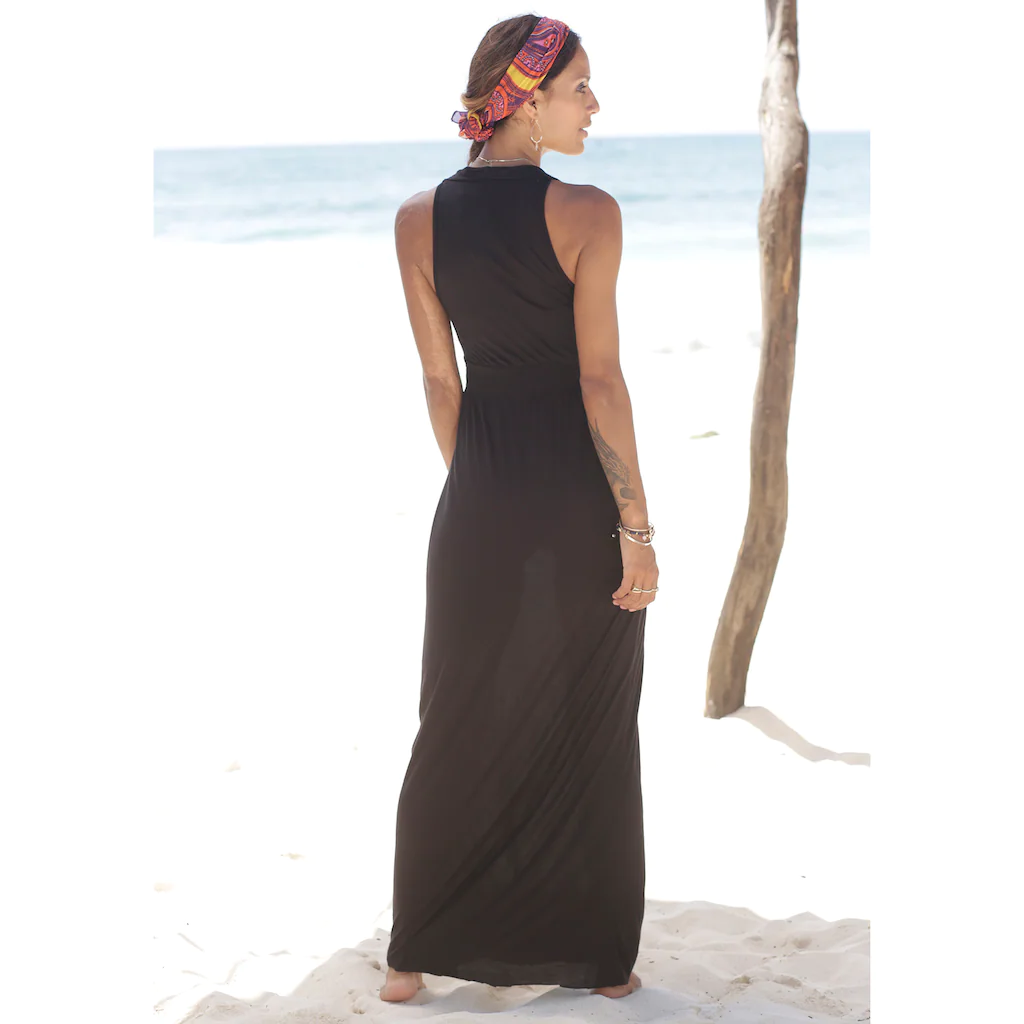 LASCANA Maxikleid Mit Verstellbarem Ausschnitt Und Gesmokter Taille Sommerkleid Basic