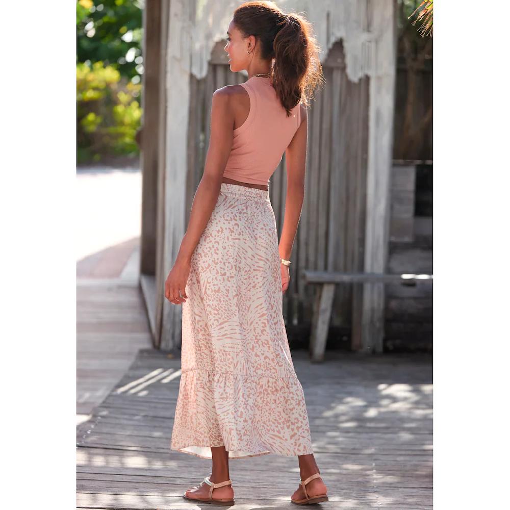 LASCANA Maxirock Mit Animaldruck Und Volant Am Saum Sommerlicher Rock Mit Gummizug