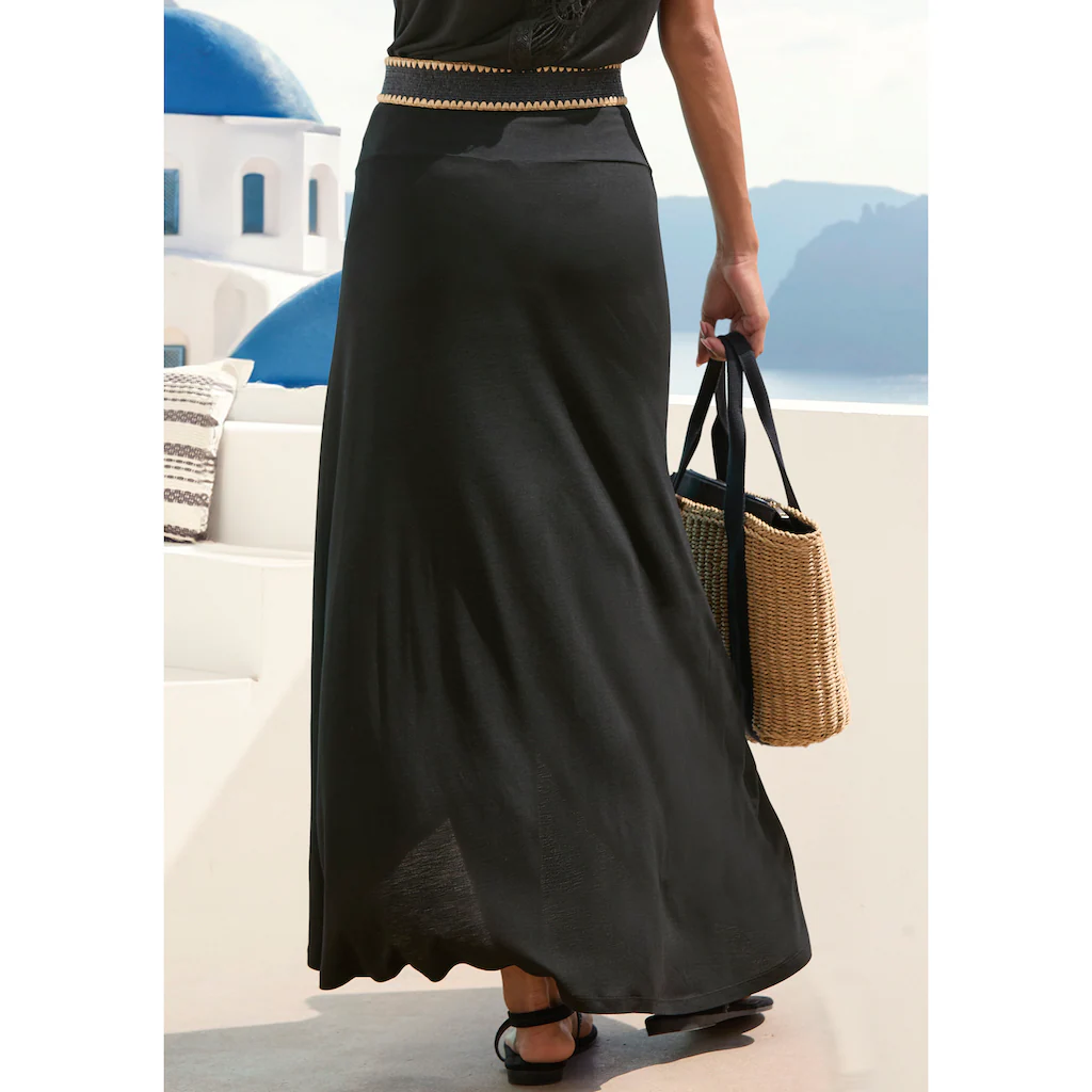 LASCANA Maxirock Mit Elastischem Bund Aus Viskosejersey Wickeloptik Mit Schlitz