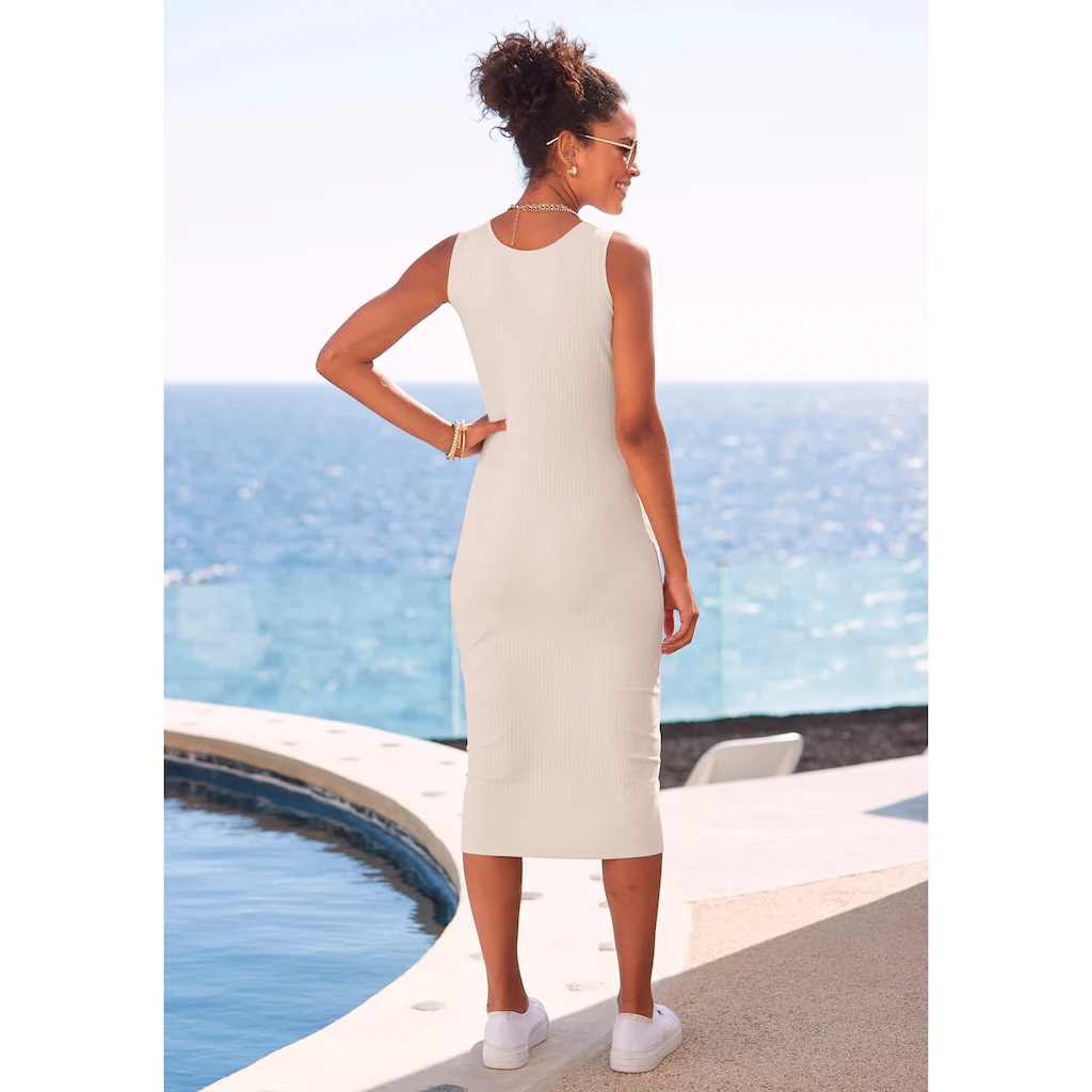LASCANA Midikleid Aus Rippware Figurbetont Sommerkleid Basic