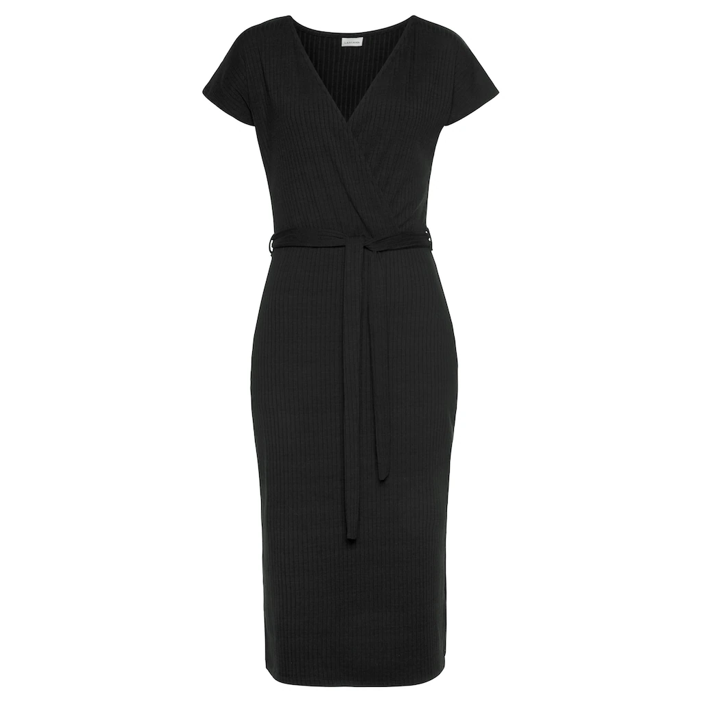 LASCANA Midikleid (mit Bindegürtel) Aus Rippware Wickelkleid Mit Beinschlitz Casual-chic