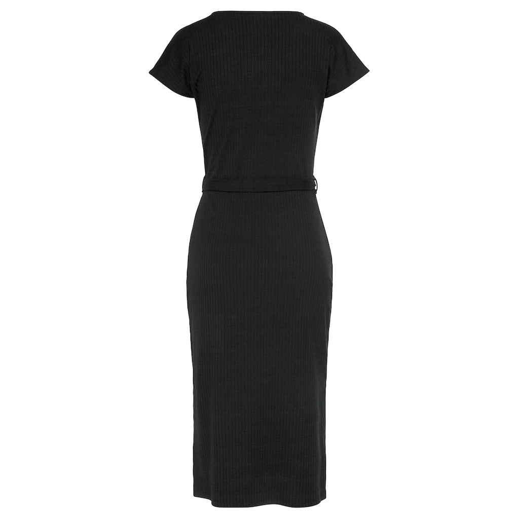 LASCANA Midikleid (mit Bindegürtel) Aus Rippware Wickelkleid Mit Beinschlitz Casual-chic
