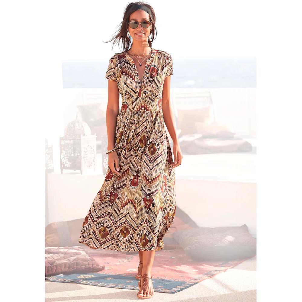 LASCANA Midikleid mit Ethnoprint und Reißverschluss vorne Sommerkleid Strandkleid
