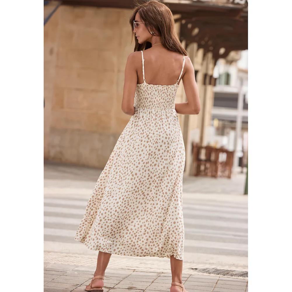 LASCANA Midikleid Mit Gesmoktem Oberteil Und Alloverprint Sommerkleid