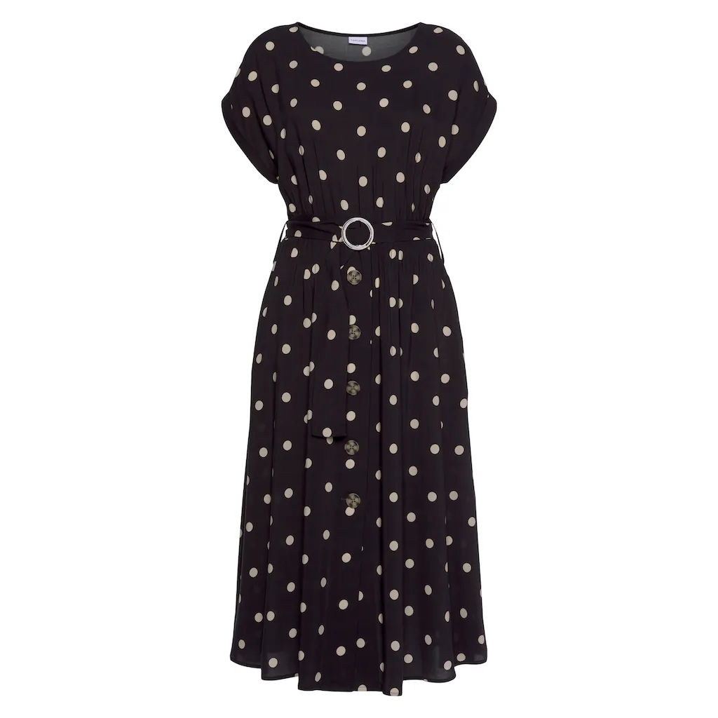 LASCANA Midikleid (mit Gürtel) Mit Punktedruck Und Taschen Sommerkleid