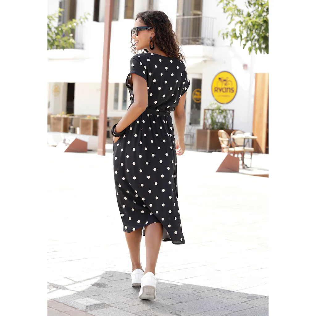 LASCANA Midikleid (mit Gürtel) Mit Punktedruck Und Taschen Sommerkleid