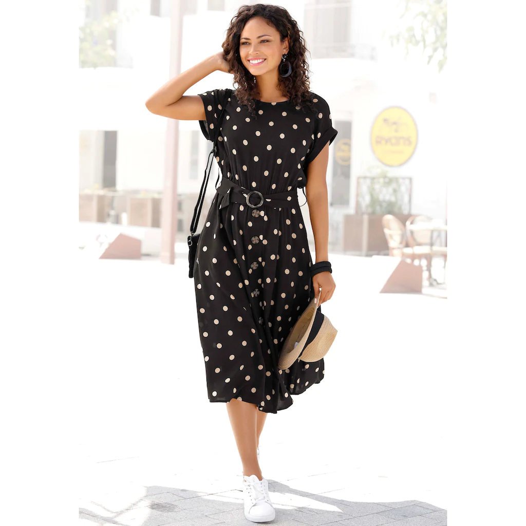 LASCANA Midikleid (mit Gürtel) mit Punktedruck und Taschen Sommerkleid LASCANA Midikleid (mit Gürtel) mit Punktedruck und Taschen Sommerkleid