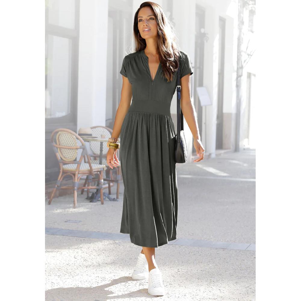 LASCANA Midikleid mit Reißverschluss am Ausschnitt figurbetont sportlich-elegant