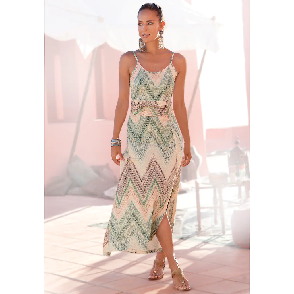 LASCANA Midikleid mit sommerlichem Print und Schlitz Sommerkleid Strandkleid