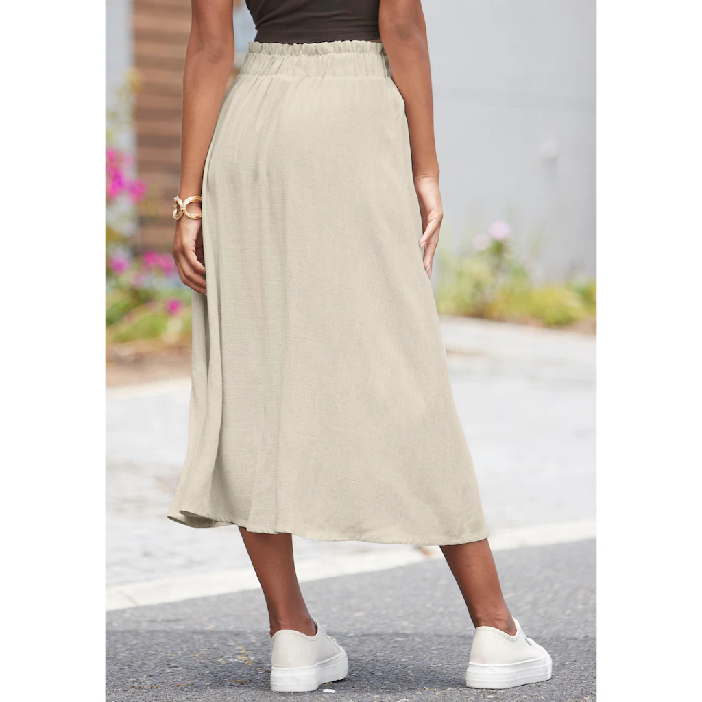 LASCANA Midirock Mit Knopfleiste Leinenrock Sommerrock