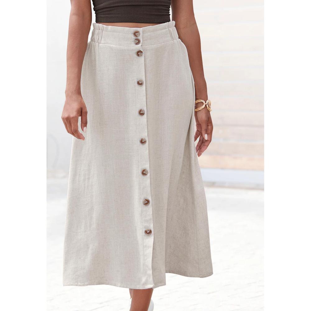 LASCANA Midirock mit Knopfleiste Leinenrock Sommerrock