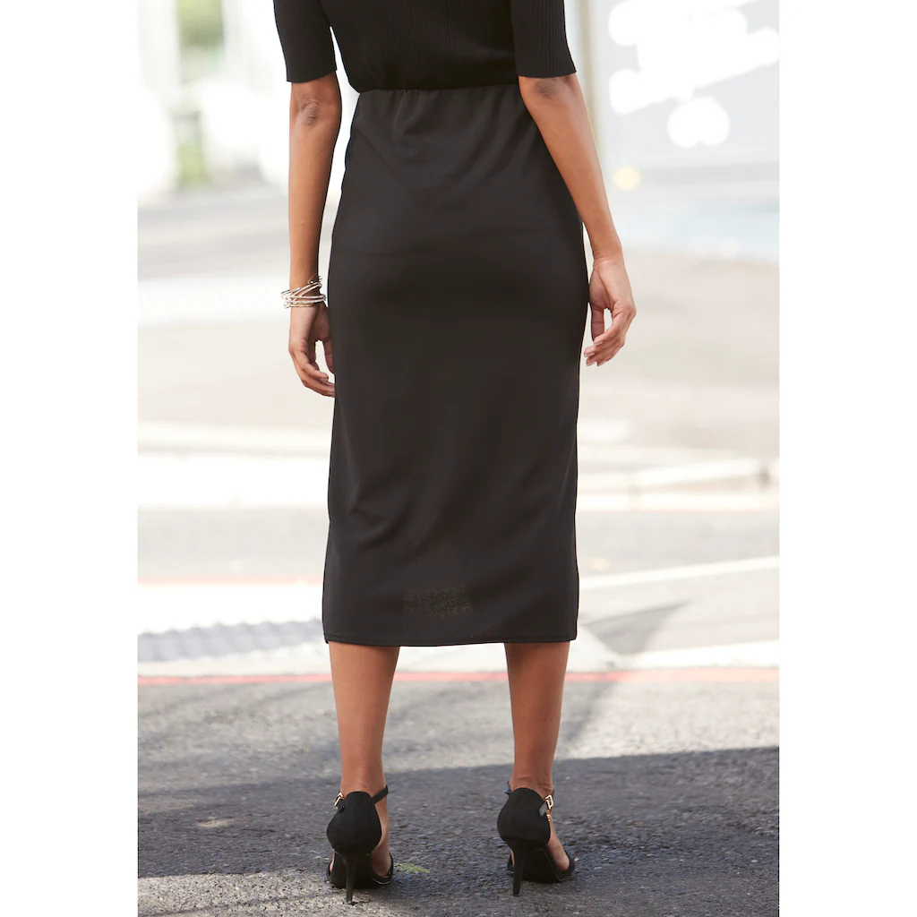 LASCANA Midirock Mit Zierknöpfen Und Hohem Schlitz Casual-chic Elegant