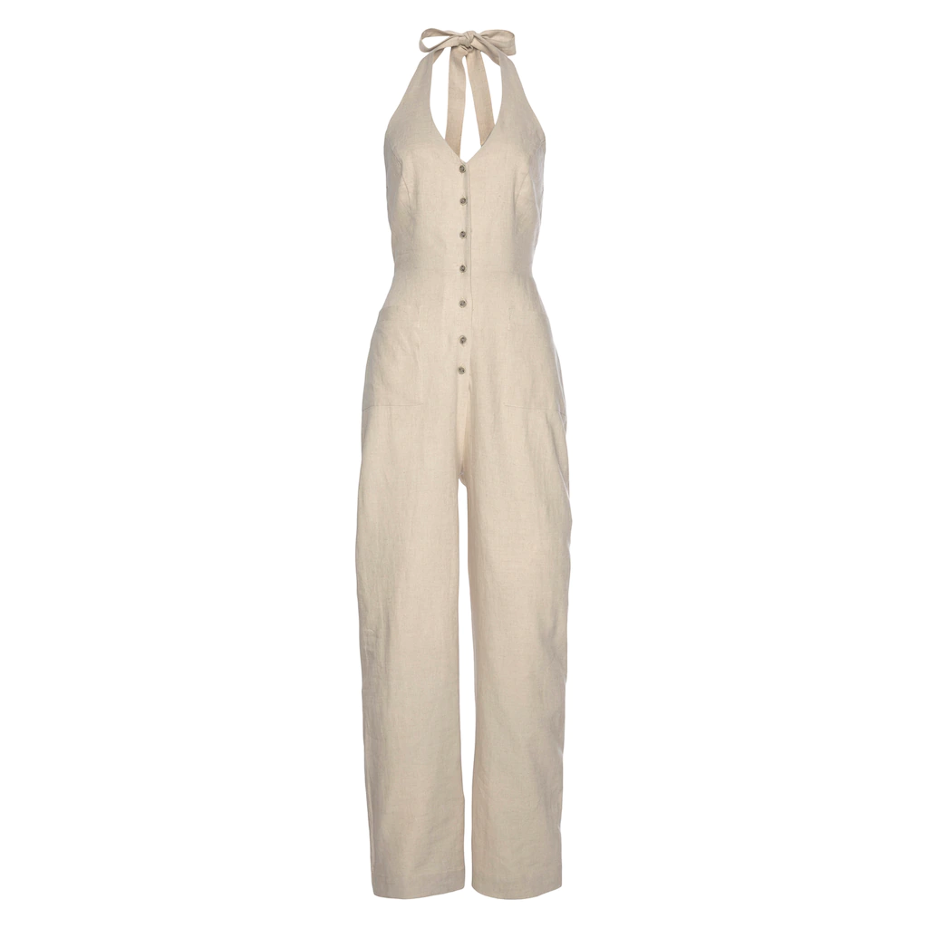 LASCANA Neckholder-Overall Aus Leinen-Mix Sommerlicher Jumpsuit Mit Weitem Bein
