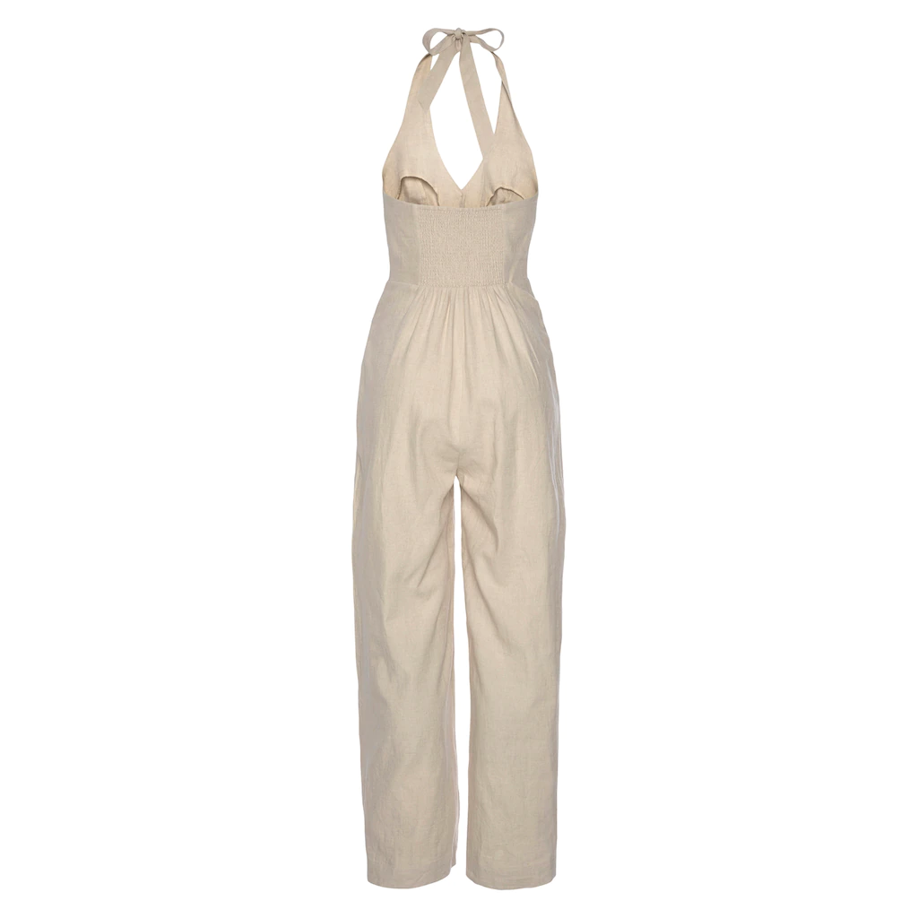 LASCANA Neckholder-Overall Aus Leinen-Mix Sommerlicher Jumpsuit Mit Weitem Bein