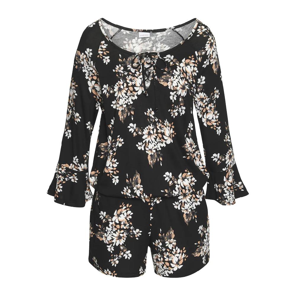 LASCANA Overall Mit Volant Am 3/4-Arm Kurzer Jumpsuit Mit Blumenprint